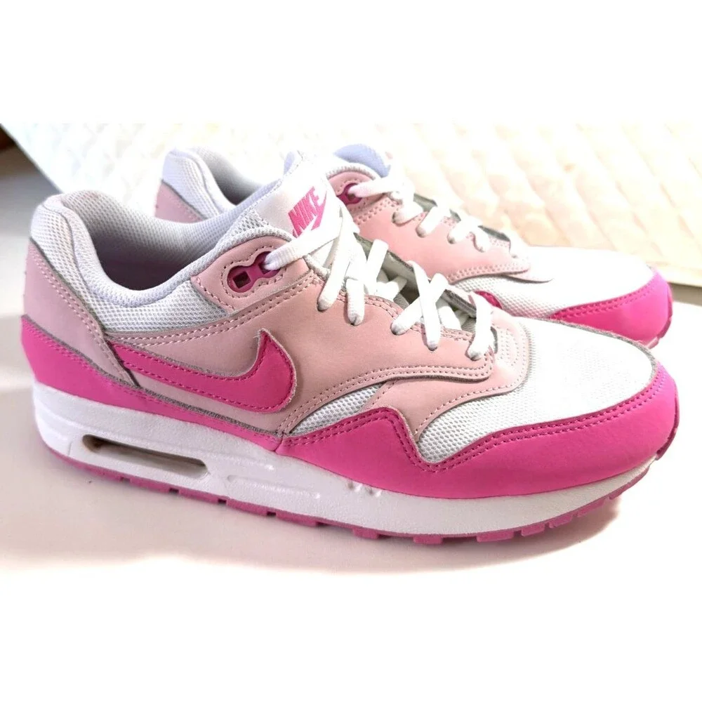 NIKE Kids Air Max 1 Sneaker Shoes White Pink FZ3559-100 Size 6.5Y / Big Kids